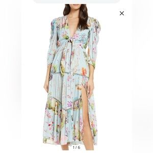 HEMANT & NANDITA Liv Maxi Dress Powder Blue Large. EUC! Beading. Tie front.